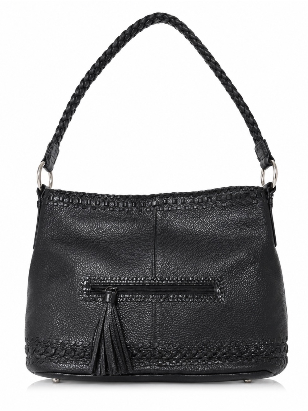 Brighton Black Braided Leather Shoulder Bag